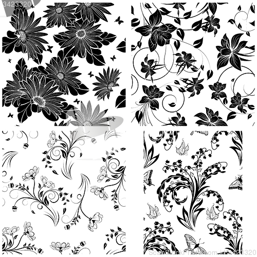 Image of 4 Floral Seamless Patterns