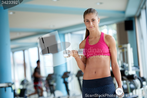 Image of lifting some weights and working on her biceps in a gym