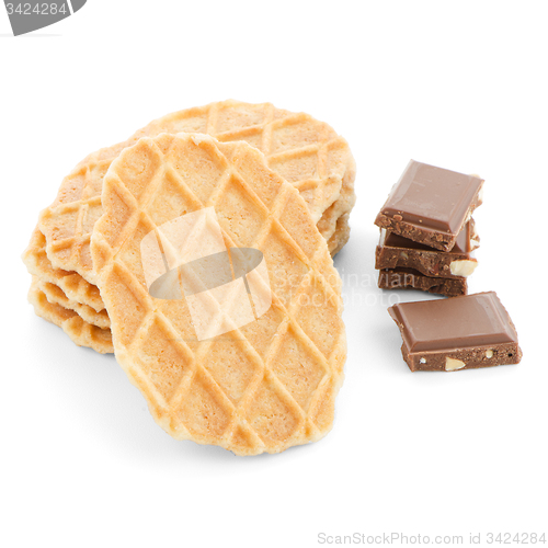 Image of Pile of sweet waffles and chocolate parts