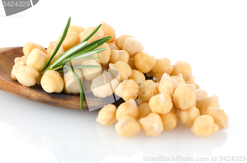 Image of Chickpeas over wooden spoon