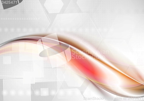 Image of Abstract red grey wavy tech background