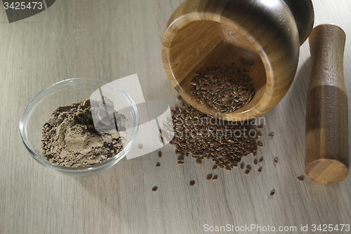 Image of mortar and ground flax