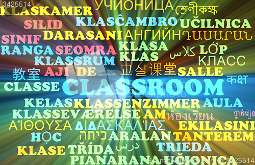 Image of Classroom multilanguage wordcloud background concept glowing