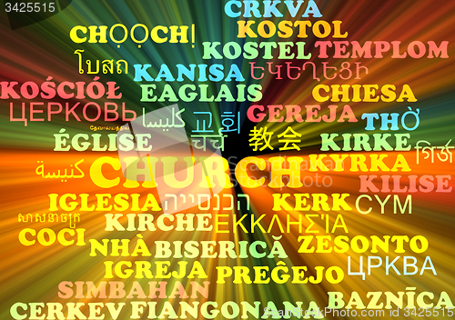 Image of Church multilanguage wordcloud background concept glowing