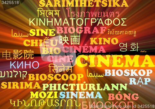 Image of Cinema multilanguage wordcloud background concept glowing