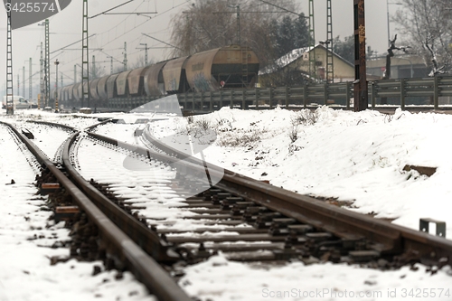 Image of Railroad tracks in the snow