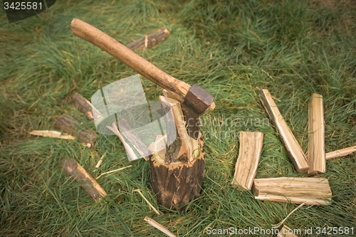 Image of Firewood and old axe