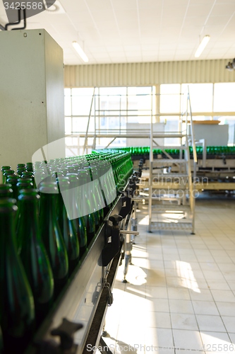 Image of Many bottles on conveyor belt