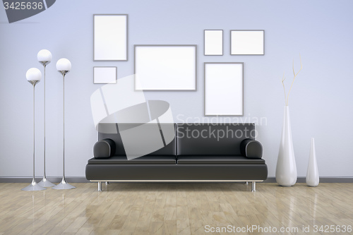 Image of blue room with a sofa