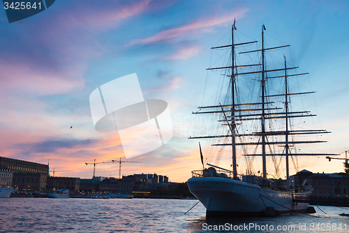 Image of Traditional seilboat in Gamla stan, Sweden, Europe.