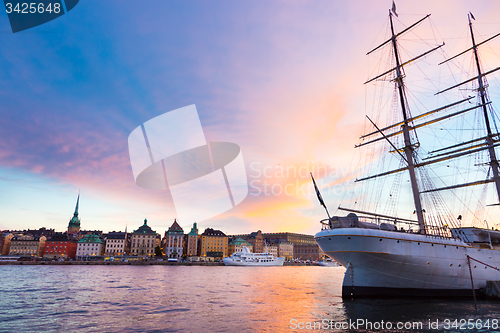 Image of Traditional seilboat in Gamla stan, Sweden, Europe.