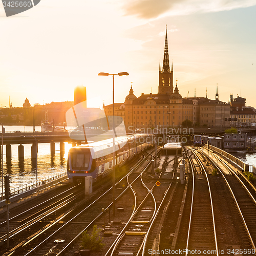 Image of Railway tracks and trains in Stockholm, Sweden.