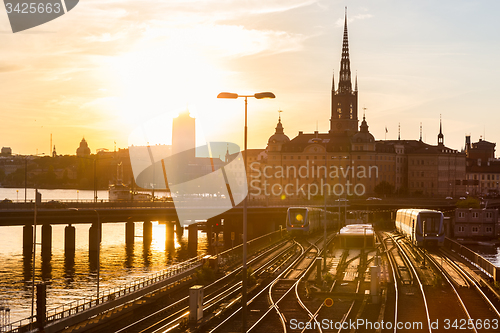 Image of Railway tracks and trains in Stockholm, Sweden.