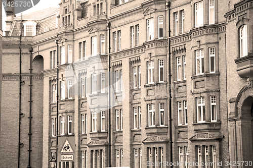 Image of window in europe london old red brick wall and      historical 