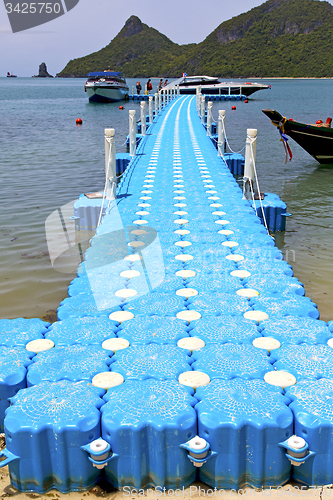 Image of plastic pier  coastline of a  green lagoon  kho phangan   bay  