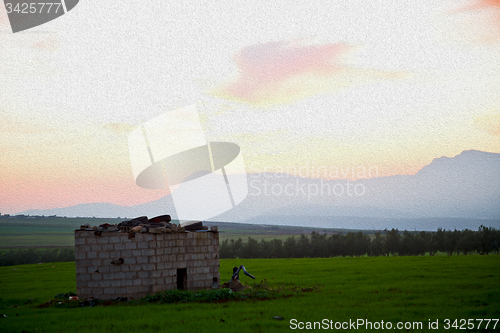 Image of mountain in morocco africa   current cables     and red sunrise