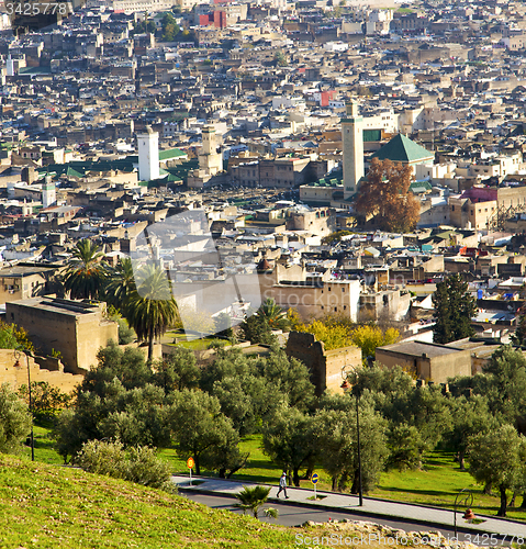 Image of from high in the village morocco africa field and constructions