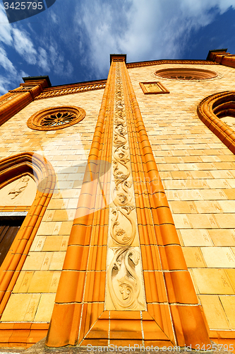 Image of  lombardy    in  the villa   old   church  closed brick tower wa