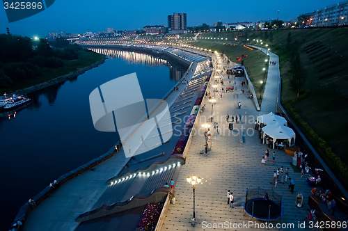 Image of pedestrian quay on Tura river in Tyumen