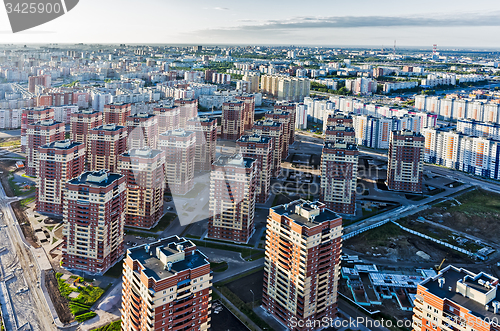 Image of Bird eye view on sleeping neighborhood. Tyumen. Russia