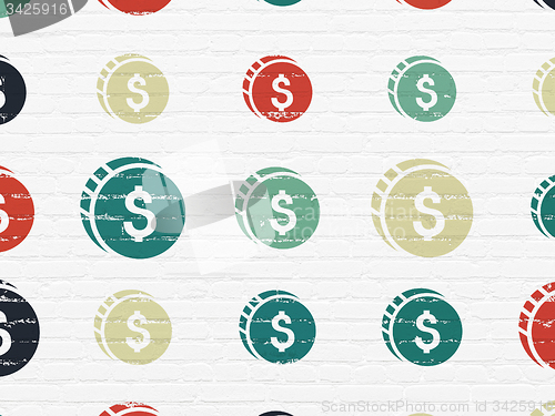 Image of Banking concept: Dollar Coin icons on wall background