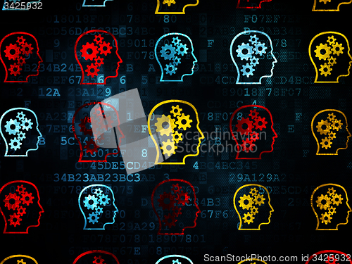 Image of Data concept: Head With Gears icons on Digital background