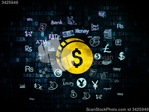 Image of Banking concept: Dollar Coin on Digital background