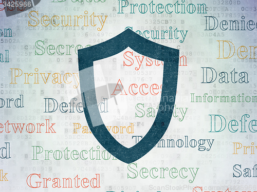 Image of Privacy concept: Contoured Shield on Digital Paper background
