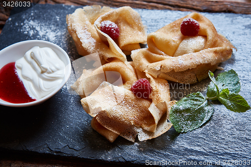 Image of Crepes with raspberries