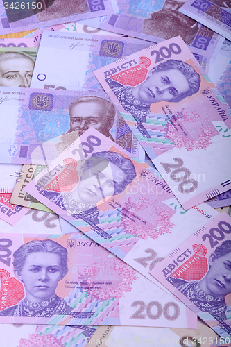 Image of european money, ukrainian hryvnia close up