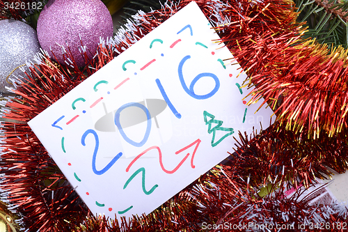 Image of Happy new year 2016, hand writing, watercolor vintage concept, merry christmas holidays