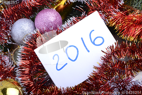 Image of Happy new year 2016, hand writing, watercolor vintage concept, merry christmas holidays