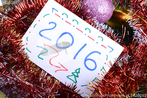 Image of Happy new year 2016, hand writing, watercolor vintage concept, merry christmas holidays