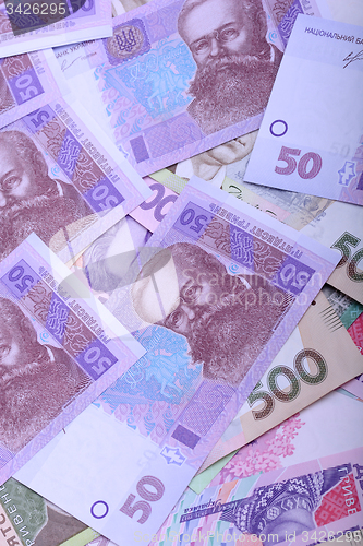 Image of european money, ukrainian hryvnia close up