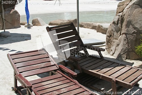 Image of Wooden deck chairs