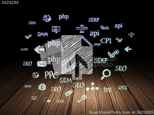 Image of Web development concept: Upload in grunge dark room