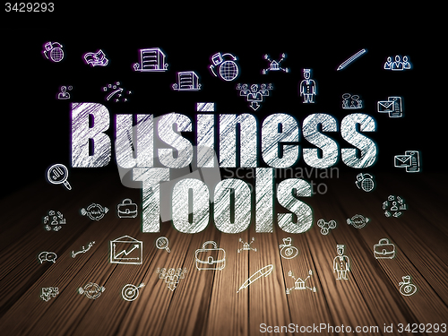 Image of Business concept: Business Tools in grunge dark room