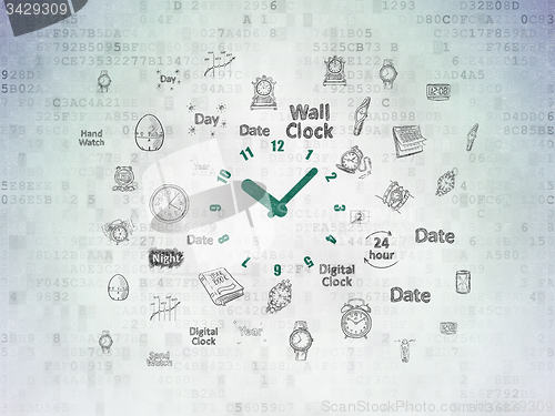 Image of Timeline concept: Clock on Digital Paper background