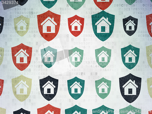 Image of Finance concept: Shield icons on Digital Paper background