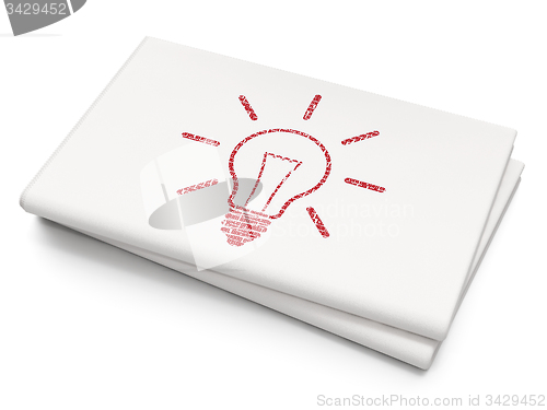 Image of Finance concept: Light Bulb on Blank Newspaper background