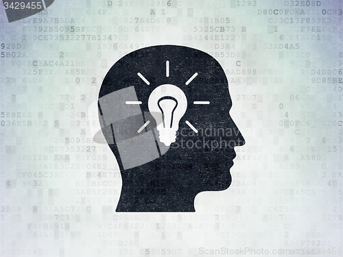 Image of Finance concept: Head With Light Bulb on Digital Paper background