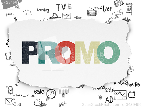Image of Advertising concept: Promo on Torn Paper background