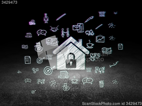 Image of Business concept: Home in grunge dark room