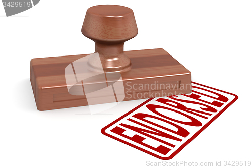 Image of Wooden stamp endorsed with red text