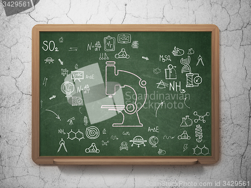 Image of Science concept: Microscope on School Board background