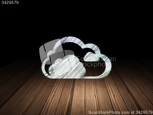 Image of Cloud networking concept: Cloud in grunge dark room
