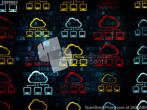 Image of Cloud computing concept: Cloud Network icons on Digital background