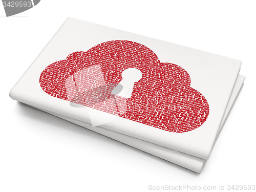Image of Cloud networking concept: Cloud With Keyhole on Blank Newspaper background