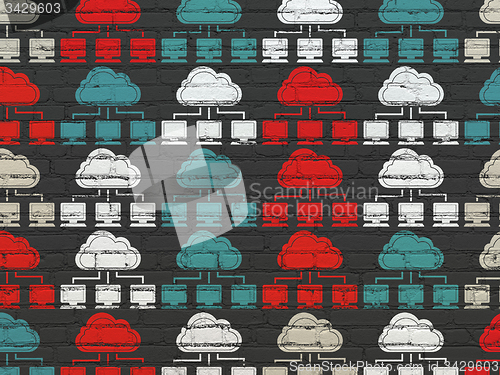 Image of Cloud computing concept: Cloud Network icons on wall background