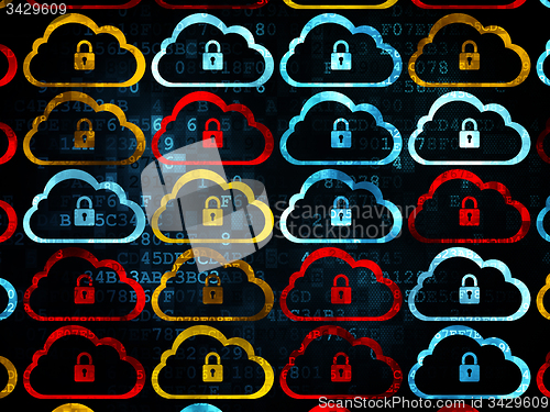 Image of Cloud computing concept: Cloud With Padlock icons on Digital background